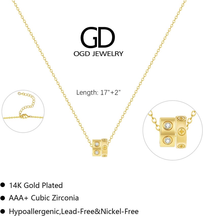 OGD Store Layered CZ Rondelle Pendant Necklaces for Women, 14K Gold Plated Trendy Mariner Chain Dainty Circle Rondelle Pendant Choker Necklace for Women Two-Toned Cubic Zirconia Gold Necklace - Image 4